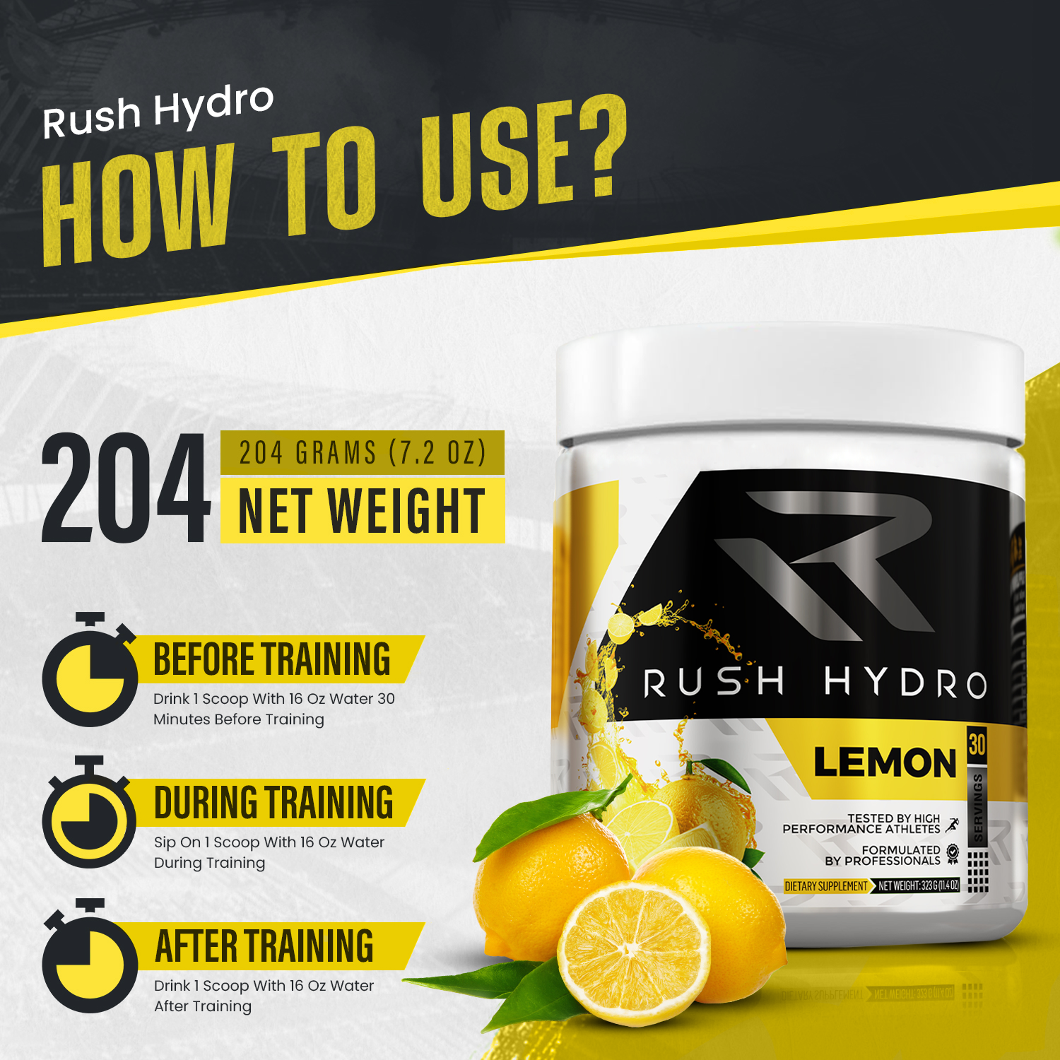 Rush Hydro Electrolyte Hydration - Lemon Flavor (30 servings)